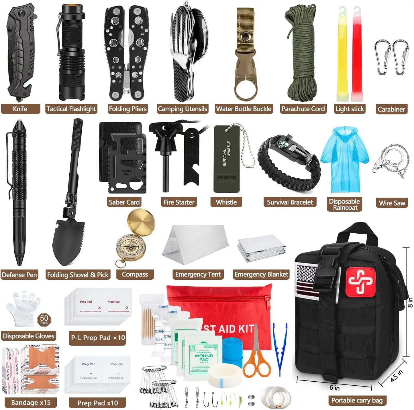 238-Piece Emergency Survival Kit with First Aid, Tactical Pouch & Tent for Outdoor Adventure, Camping, Hiking