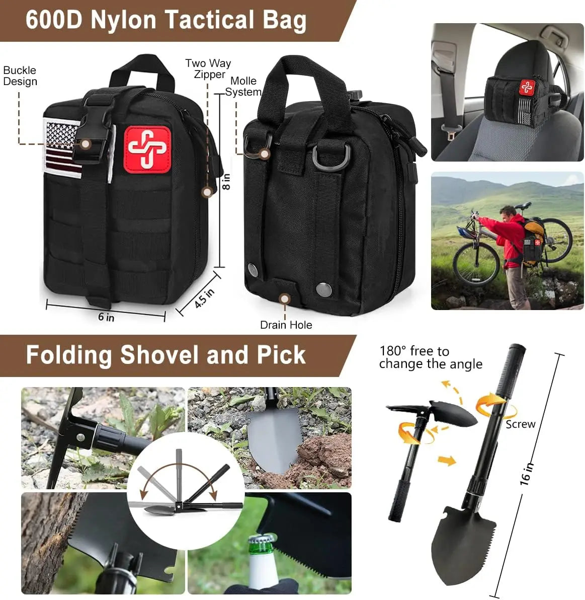238-Piece Emergency Survival Kit with First Aid, Tactical Pouch & Tent for Outdoor Adventure, Camping, Hiking