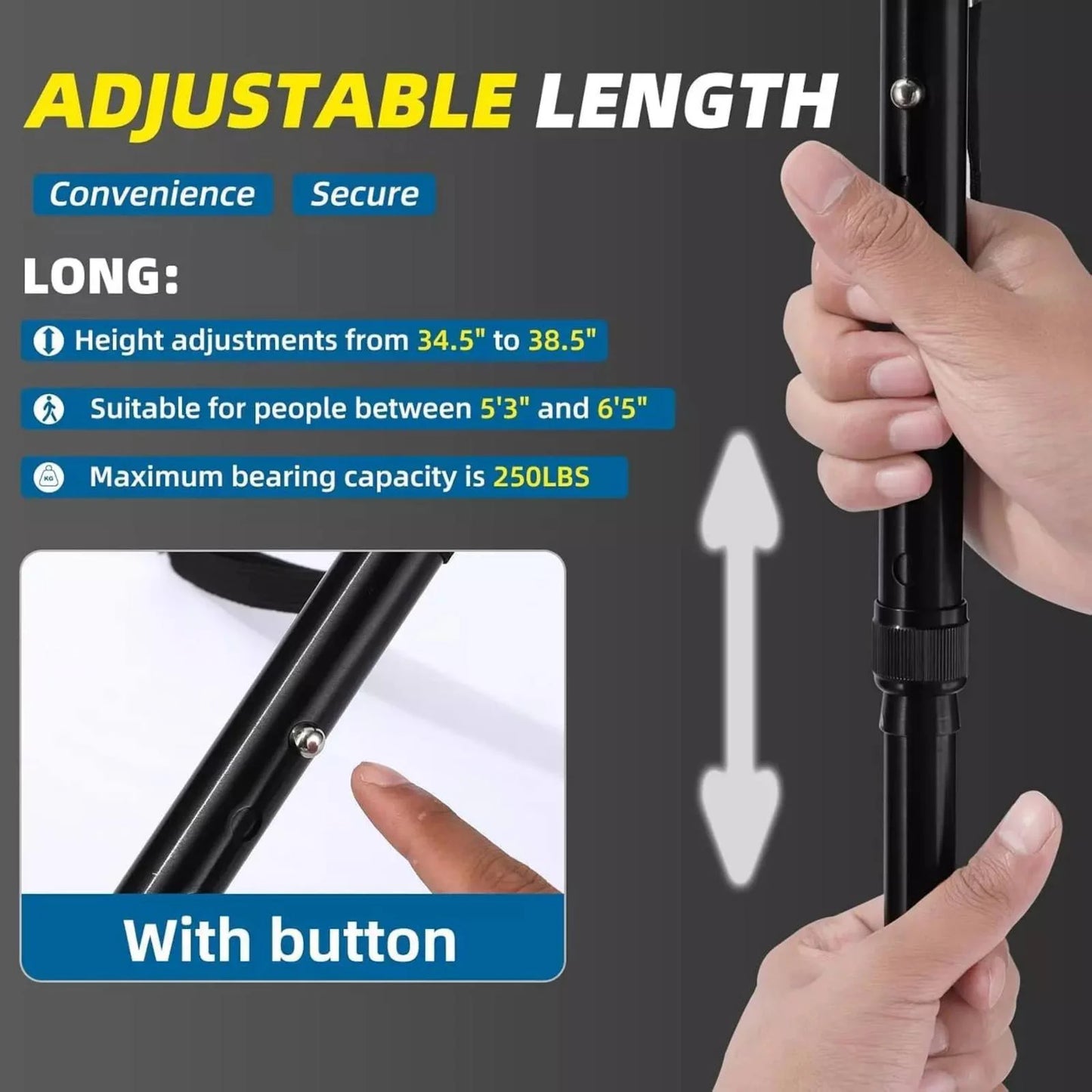 Folding Telescopic Cane Elder Cane LED Walking Trusty Sticks with LED Light&Alarm For Mothers The Elder Fathers