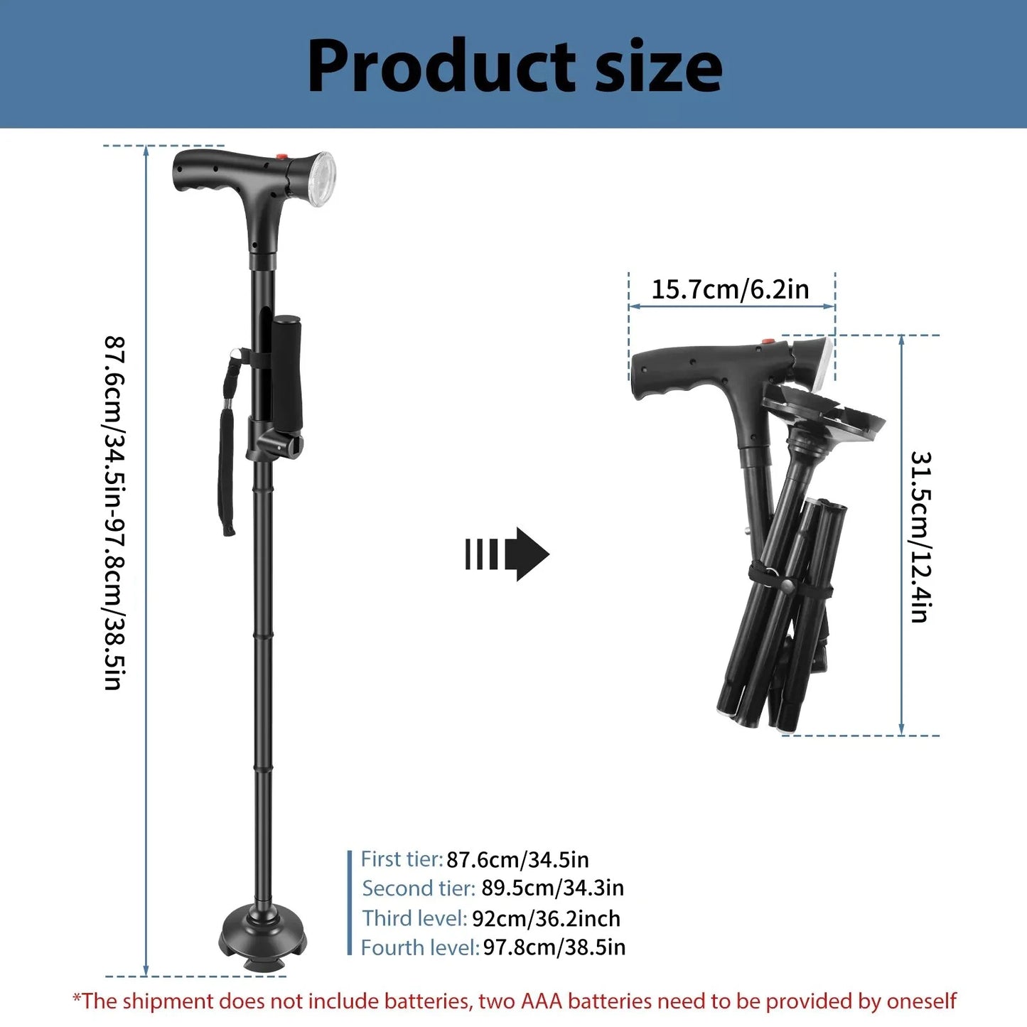 Folding Telescopic Cane Elder Cane LED Walking Trusty Sticks with LED Light&Alarm For Mothers The Elder Fathers