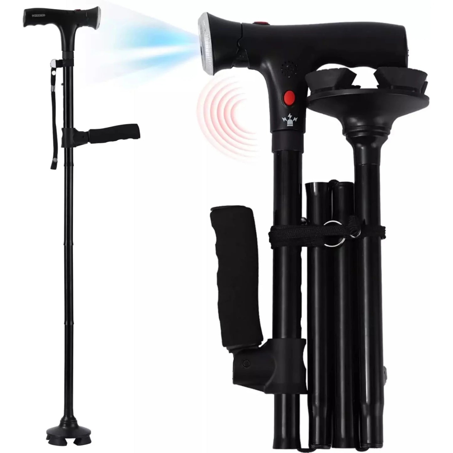 Folding Telescopic Cane Elder Cane LED Walking Trusty Sticks with LED Light&Alarm For Mothers The Elder Fathers