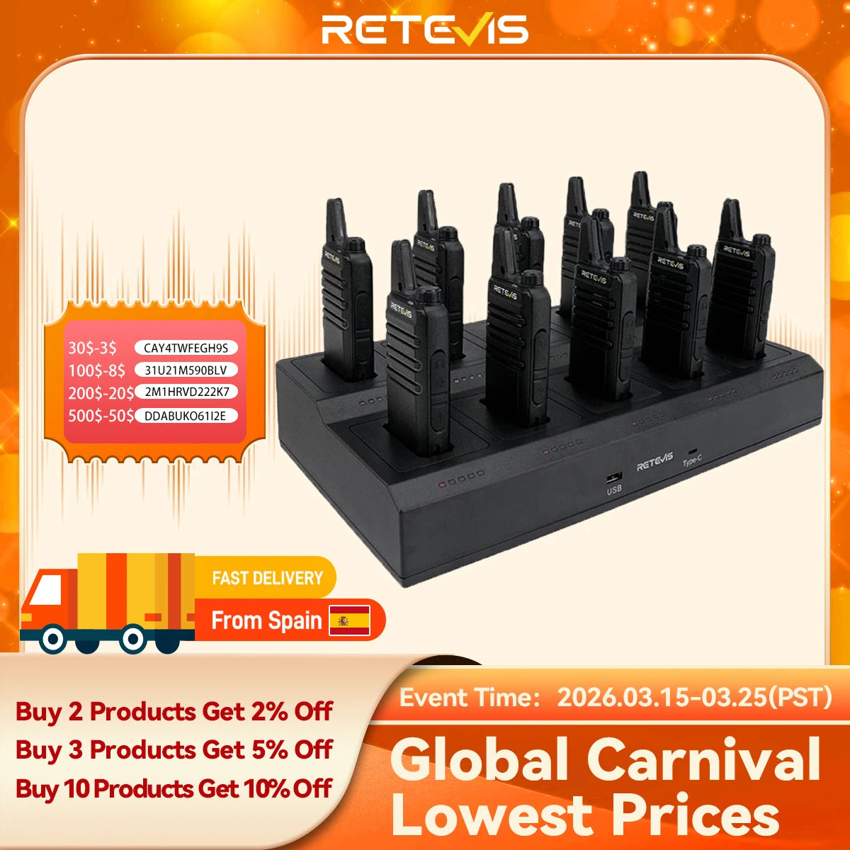 10 Pcs Wholesale Mini Walkie Talkie Retevis Rechargeable Walkie-talkies Two-way Radio RT622 PMR446 Radio Hotel Restaurant Retail