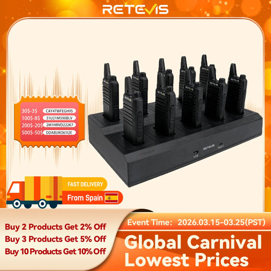 10 Pcs Wholesale Mini Walkie Talkie Retevis Rechargeable Walkie-talkies Two-way Radio RT622 PMR446 Radio Hotel Restaurant Retail